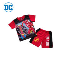 Magic Two Justice League T-Shirt Set with The Flash Pattern Red colour ชุดเซ็ตเสื้อคอกลมกางเกงขาสั้นพิมพ์ลายจัสติสลีกสำหรับเด็ก ลายเดอะแฟลช สีแดง