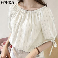 (จัดส่งฟรี)Fancystyle VONDA ชุดเสื้อยืดคอกลมพลีทผู้หญิง,ชุดเสื้อมีเชือกรูดลำลองทรงหลวมเสื้อสตรีแขนยาวเสื้อยืดมีลายที่แขน