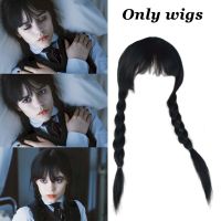 Wednesday Addams Cosplay Wig Long Black Braids Hair With Bangs High Synthetic Resistant Synthet Braided Wig For Halloween Party