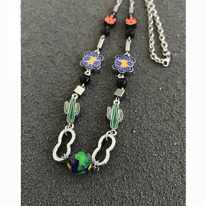 cc-2022-hip-hop-cactus-glazed-beaded-titanium-necklace-horseshoe-fashion-choker-accessories