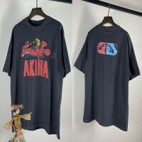 Akira Cartoon R Wash Used Motorcycle Print T-Shirt Men Women High Quality Loose Short Sleeve T-Shirts