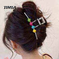 TIMIA ลูกปัดเม็ดเดี่ยว ที่หนีบผมโลหะแบบเรียบง่าย 11.5ซม. ค่ะ สีสันสดใส แฟชั่นสำหรับผู้หญิง อุปกรณ์เสริมผม หญิง/หญิง