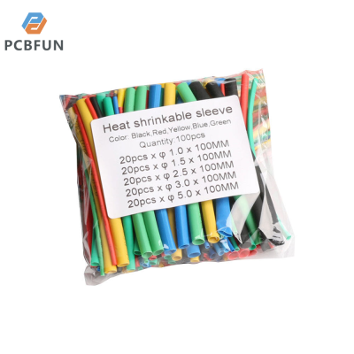 pcbfun 100Pcs ความร้อนหดท่อ2:1 Wrap Assortment ไฟฟ้าฉนวนกันความร้อนหดได้ชุด5สี