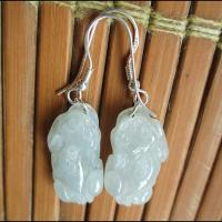 Natural Jade Earrings A Ice Pixiu Earrings 925 Silver Inlaid Earrings Myanmar Jade Earrings GWMD