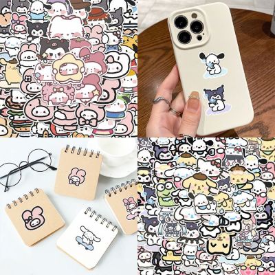 สติกเกอร์ซานริโอสไตล์ภาพวาดชิ้น/เซ็ต107ลายการ์ตูนน่ารัก Kuromi Hello Kitty เคสโทรศัพท์มือถือตกแต่งคู่มือสติกเกอร์คาวาอี้