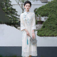 2023ปรับปรุง Vintage Cheongsam ชุดใหม่สไตล์จีนดอกไม้ Elegant เครื่องแต่งกายผู้หญิงแขนยาวชุดแบบดั้งเดิม Qipao