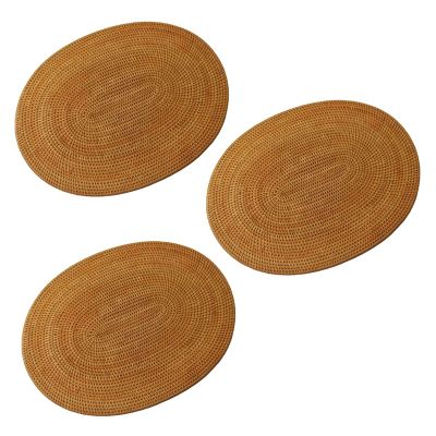 3X Rattan Woven Placemats Oval Round Table Mats Non Slip Heat Resistant Place Mat Natural Multipurpose Placemat 30X40cm
