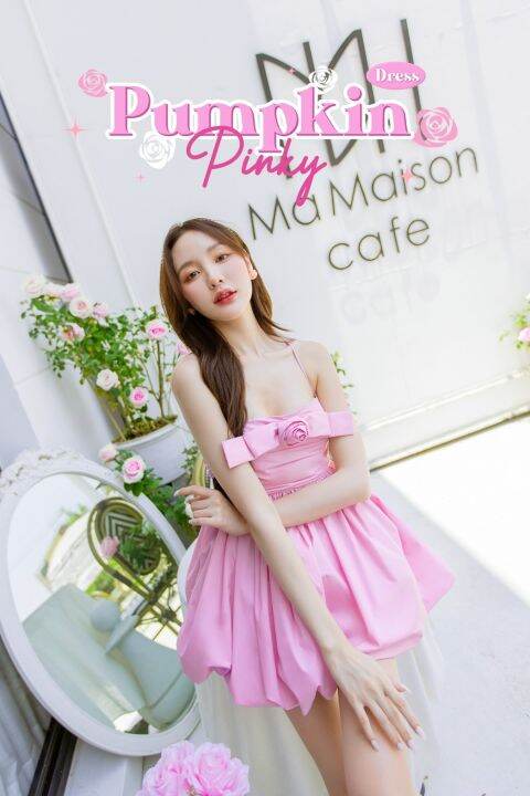 pumpkin-pinky-dress-เดรสชมพูพาสเทลเเต่งดอกกุหลาบน่ารักสุดๆ-ใส่ไปออกงาน-ไปเที่ยว-ไปเดท-ชุดนี้เลยจ้า