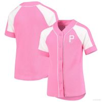 2023 New High Quality Jay 2023 MLB Pittsburgh Pirates Pink Button-Down Jersey Baseball Cardigan Tshirts Sports Tops Plus Size ชุดเบสบอล MLB สำหรับผู้ชาย เสื้อผ้าผู้ชาย เสื้อบอล