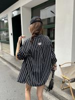 H0708 black stripes shirt female long block bottom profile summer big version is prevented bask in a shirt jacket