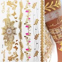 ✔ 1 sheet Flash Boho Metallic Gold Feathers Shimmering Jewellery Festival Temporary Tattoo