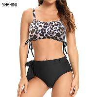 SHEKINI Womens Bikini Set Lace Up Bandeau 2 Piece ชุดว่ายน้ําเอวสูงท้องควบคุมชุดว่ายน้ําผูกด้านข้างชุดว่ายน้ําฤดูร้อน