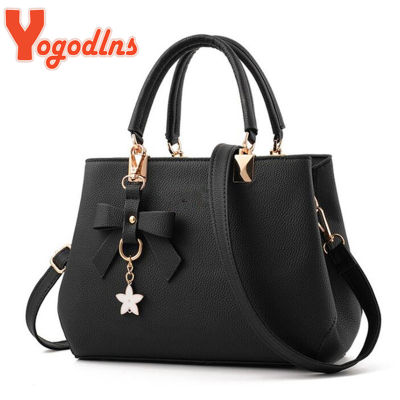 Yogodlns Elegant Women Messenger Bags with flower pendant Office Ladies Totes Pure Handbag for female Crossbody Shoulder Bags