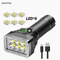 SportsTop ไฟฉาย6led แบบชาร์จไฟได้ Usb จอแสดงพลังงานความสว่างสูงไฟฉายฉุกเฉินอันทรงพลัง