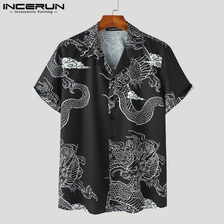 incerun-2023เสื้อเชิ้ตลำลองสำหรับผู้ชาย-เสื้อภาพวินเทจปกแขนสั้นฤดูร้อน-s-5xl-เสื้อฮาวายสำหรับผู้ชายวันหยุด