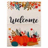 Welcome Pumpkin Autumn Garden Banner Vertical Double-Sided, Seasonal Autumn Maple Leaf Fall Porch Decoration