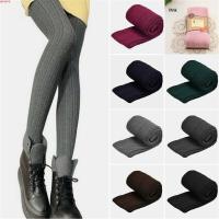 WRAPPE ถุงเท้านุ่มหนาซี่โครงถักกางเกงขนสัตว์ Pantyhose Leggings ผอม