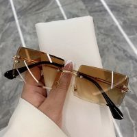 【LZ】❖▥✱  2023 Retro Sunglasses Women Brand Designer Rimless Gradient Sun Glasses Fashion Shades Cutting Lens Ladies Frameless Eyeglasses