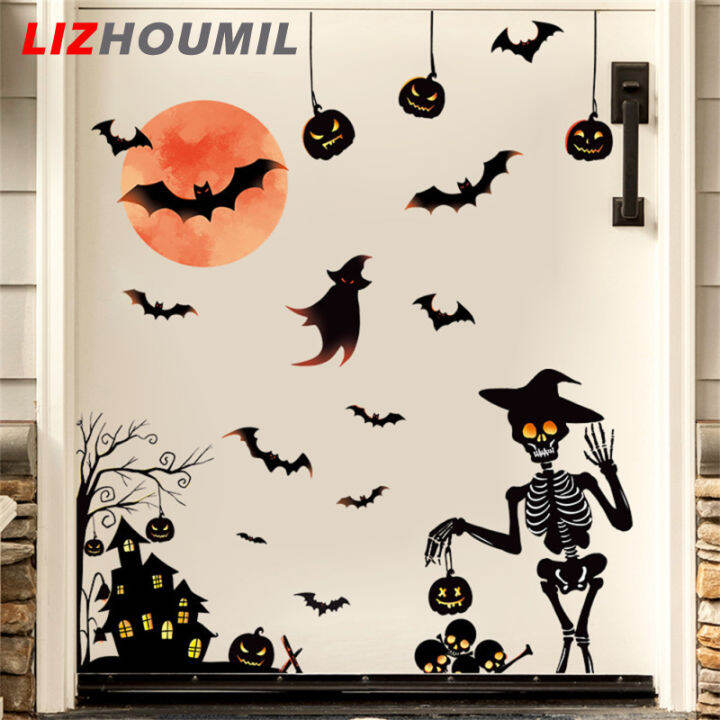 lizhoumil-ฟักทองผีฮาโลวีนสติกเกอร์สำหรับติดหน้าต่างกะโหลกค้างคาวหน้าต่าง-clings-อุปกรณ์ปาร์ตี้สำหรับบ้านในร่มประตูกระจกหน้าต่างเครื่องตกแต่งฝาผนัง