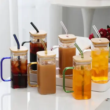 Glass Cup With Lid, Straw, And Handle - Perfect For Soda, Iced