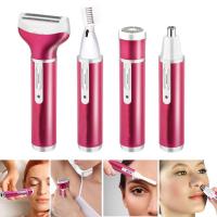 ZZOOI Hair Styling Sets 4 In 1 Rechargeable USB Epilator Hair Remover Nose Beard Eyebrow Trimmer Female Shaver Depilator Epilation Hair Cutter Pink Gold