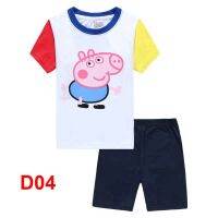 ชุดนอนเสื้อแขนสั้น+กางเกงขาสั้นลาย peppa mario shaun 2 ชิ้น