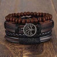 IFMIA Multilayer 4Pcs/ Set Braided Wide Wrap Leather Bracelets for Men Vintage Life Tree Wood Beads Bracelet Ethnic Wristbands Charms and Charm Bracel