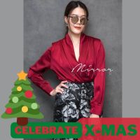 (นางแบบใส่ชุดขาย) (ธีมX-Mas) )XM Satin Celebrate CLASSY Blouse เสื้อซาติน เนื้อดีมีน้ำหนัก ผ้าซาตินเงาสวย จับทวิสถ่วงมีวอลลุ่ม เรียบหรูมีคลาส