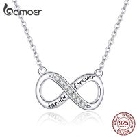 bamoer Infinity Love Family Forever Short Chain Necklace for Women Clear CZ 925 Sterling Silver Fashion Jewlery SCN352 Fashion Chain Necklaces