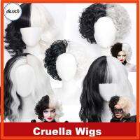 DANCH ปาร์ตี้ หญิงสาว ฮัลโลวีน Wigs คอสเพลย์ ครึ่งขาวดำ Cruella De Vil Kuila