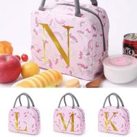 ✕∈ Portable Lunch Box Women Pink Unicorn Cooler Bag Letter Ice Pack Insulation Package Insulated Thermal Food Picnic Bags Pouch