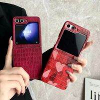 เคสพับได้แบบหนาผิวจระเข้ Samsung พร้อมขอบรอบ Z พลิก5 Z พลิก4 Z พลิก3สีแดงรักเทรนด์ขึ้นและลงกรณีพับ