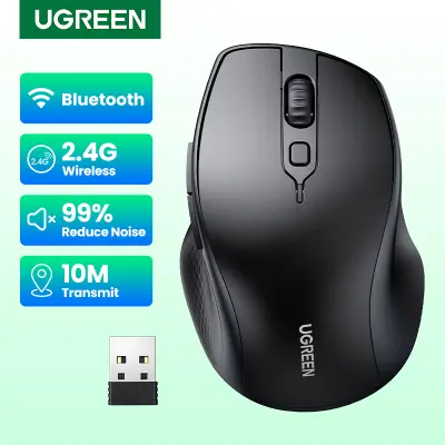 UGREEN เมาส์บลูทูธ เมาส์ไร้สาย 2.4G Bluetooth Mouse Wireless Ergonomic Mouse 4000 DPI Silent 6 Buttons สำหรับ MacBook Tablet Laptop Mute Mice Quiet Mouse Model: 90395