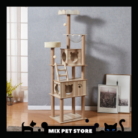 ?MIX PET?【พร้อมส่ง】คอนโดแมว คอนโดแมวไม้ทั้งหลัง เตียงแมว ที่ลับเล็บแมว ของเล่นแมว บ้านแมว คอนโดไม้พร้อมโดมและบันได มีหลุม cat tree