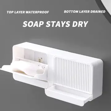 Bathroom Soap Dish, Flip-top Soap Box, Wall-mounted No-drilling Soap Holder  With Drainage