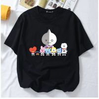 Baju เสื้อยืดผ้าฝ้าย 100% พิมพ์ลายศิลปินเกาหลี BTS BT 21 พลัสไซซ์ สไตล์เกาหลี สําหรับผู้หญิง ผู้ชาย