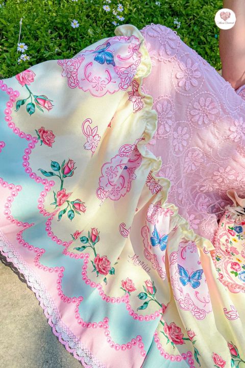 aom-rak-vintage-dress-เดรสพิมพ์ลายเเต่งผ้าลูกไม้สีชมพูอ่อนชุดนี้ใส่สบายดีไซน์น่ารักมากดูดีสุดๆ