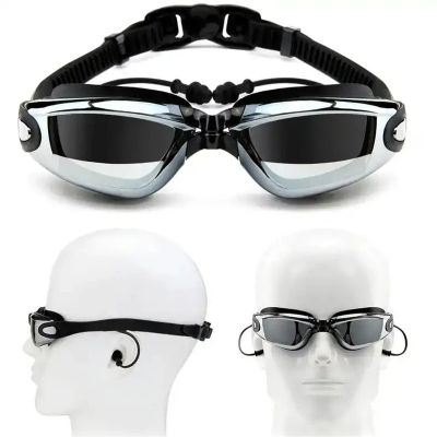 แว่นตาว่ายน้ำแว่นตากันน้ำผู้ใหญ่พร้อมที่อุดหูสำหรับผู้ชายผู้หญิงแว่นตาว่ายน้ำแว่นตาป้องกันรังสี UV ว่ายน้ำกันน้ำกันหมอก