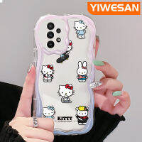 YIWESAN เคสเนื้อครีมกาแลคซี A22 4G A22 5G A23 A21s M22 A24สไตล์ Hello Kitty และกระต่ายสีสันสดใสมีขอบเป็นลอนเคสโทรศัพท์โปร่งใสเคสซิลิโคนอ่อนชัดเจนกันกระแทก