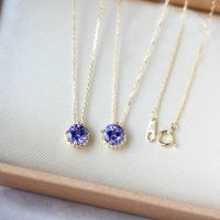 [COD]《 Halfmoon เบนด์ 】925 เงินสร้อยคอ Blue Moon Tanzanite ชุบ 18K จี้ทอง โซ่ไหปลาร้าสาวหรูหรา