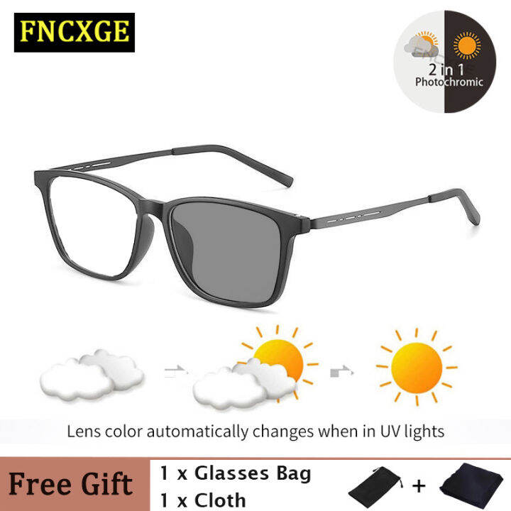 Fncxge Photochromic Glasses Women Men Anti Radiation Eyeglass Myopia Replaceable Lens Business 0342