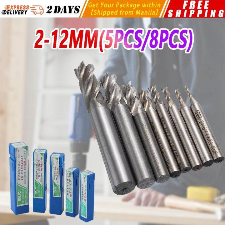 【212MM(5PCS/8PCS)】End Mill Kit 212MM HSS CNC Straight End Mill 4