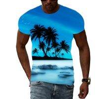 Summer Men Fashion Palm Tree Pattern T-shirt With Printing short sleeve Top 3D Casual Handsome Coastal Scenery graphic t shirts