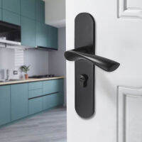 【cw】Black Solid Door Handle Bedroom Bathroom Stainless Steel Silent Door Lock Simple Wooden Door Knob ！