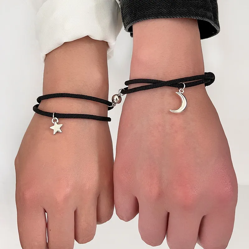 2PCS Couple Bracelets for Women Men Charm Lock Key Friendship Rope Braided  Distance Magnetic Bracelet Lover Rope Jewelry