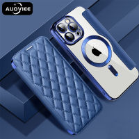 AUOVIEE เคสโทรศัพท์หนังมีกระเป๋าเงินระบบแม่เหล็กสำหรับกระเป๋าเก็บบัตร Magsafe สำหรับ iPhone 14 Pro Max 15 Plus 13 12 11ชาร์จไร้สายปกหนังสือ