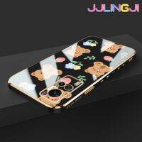 Jlingji เคสโทรศัพท์กันกระแทกสำหรับ Vivo X70 Pro X90 Pro,เคสโทรศัพท์ขอบด้านข้างลายหมีดอกไม้ตัวการ์ตูนนุ่มหรูหรารูปแบบดั้งเดิมกรอบป้องกันกล้องหลังเต็มรูปแบบ