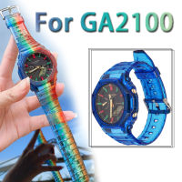 + เรซิ่นสำหรับCasio GA 2100โปร่งใสสายรุ้งสายนาฬิกาข้อมือชุดกรอบG Shock Bezelและอุปกรณ์สายรัด