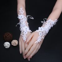 ♤ ST34/ Length29cm white lace rhinestone gloves fingerless gloves fingerless wedding gloves Lace beaded wedding match