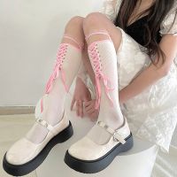 【LZ】✐  Meias de renda japonesa Lolita para mulheres meias altas no joelho macias com renda JK elásticas garotas fofas longas pernas doces verão 1 par